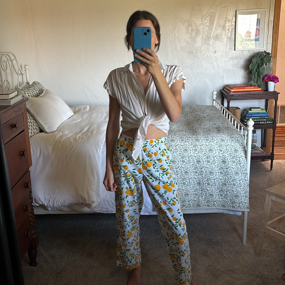 Comapñia Fantastica cotton pants with elastic waist and orange pattern -small